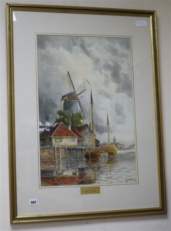 Louis Van Staaten, watercolour, Middelburgh, signed, 60 x 40cm
